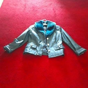 Teal Faux Fur and Leather Jacket